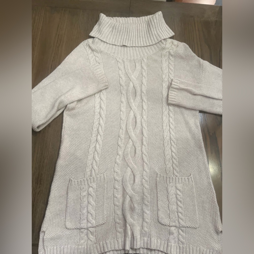 Marled‎ Cream Cable Knit Turtleneck Sweater Dress @@